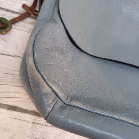 Fossil Leather Light Blue Seaglass Green Harper Crossbody Bag Large - Flawed - Picture 3 of 9